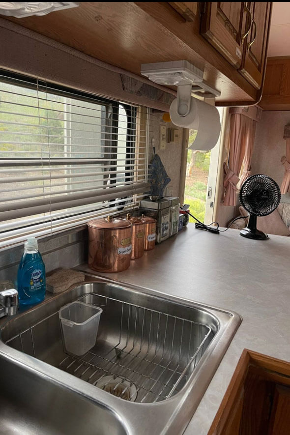 Clean countertop and sink. Open the door, turn on the fan, and let the cool breeze refresh your spirit