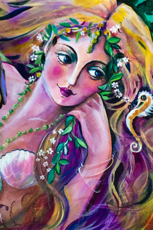This painting transports viewers to the world of mermaids